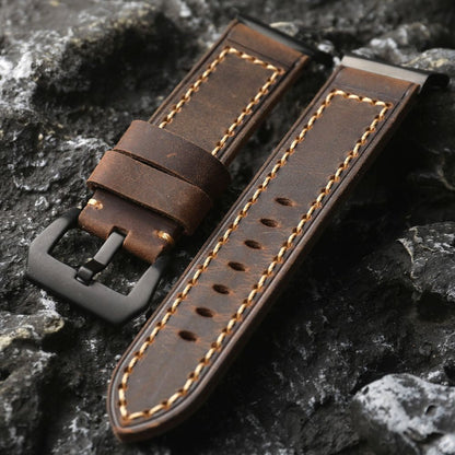 Leather Smartwatch Strap - Brown Genuine Wristband - Lusomart