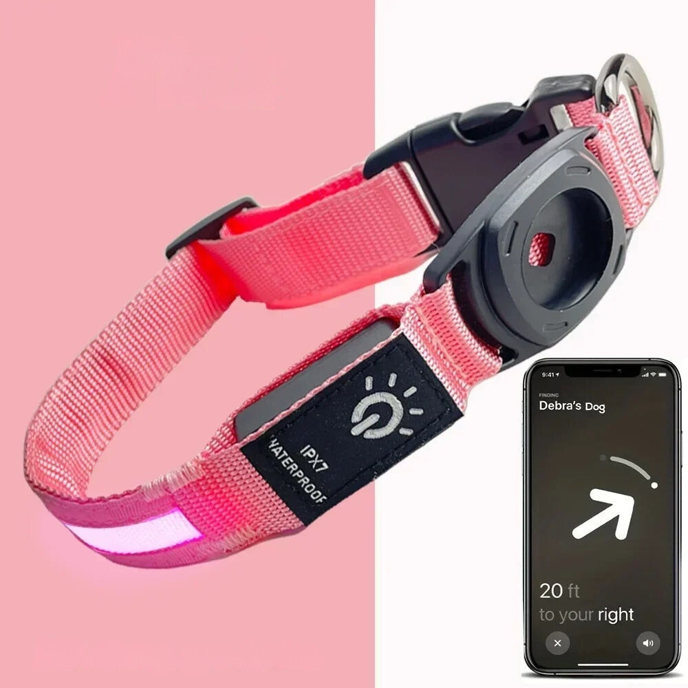 Waterproof LED Pet Dog Collar With Tracker Slot