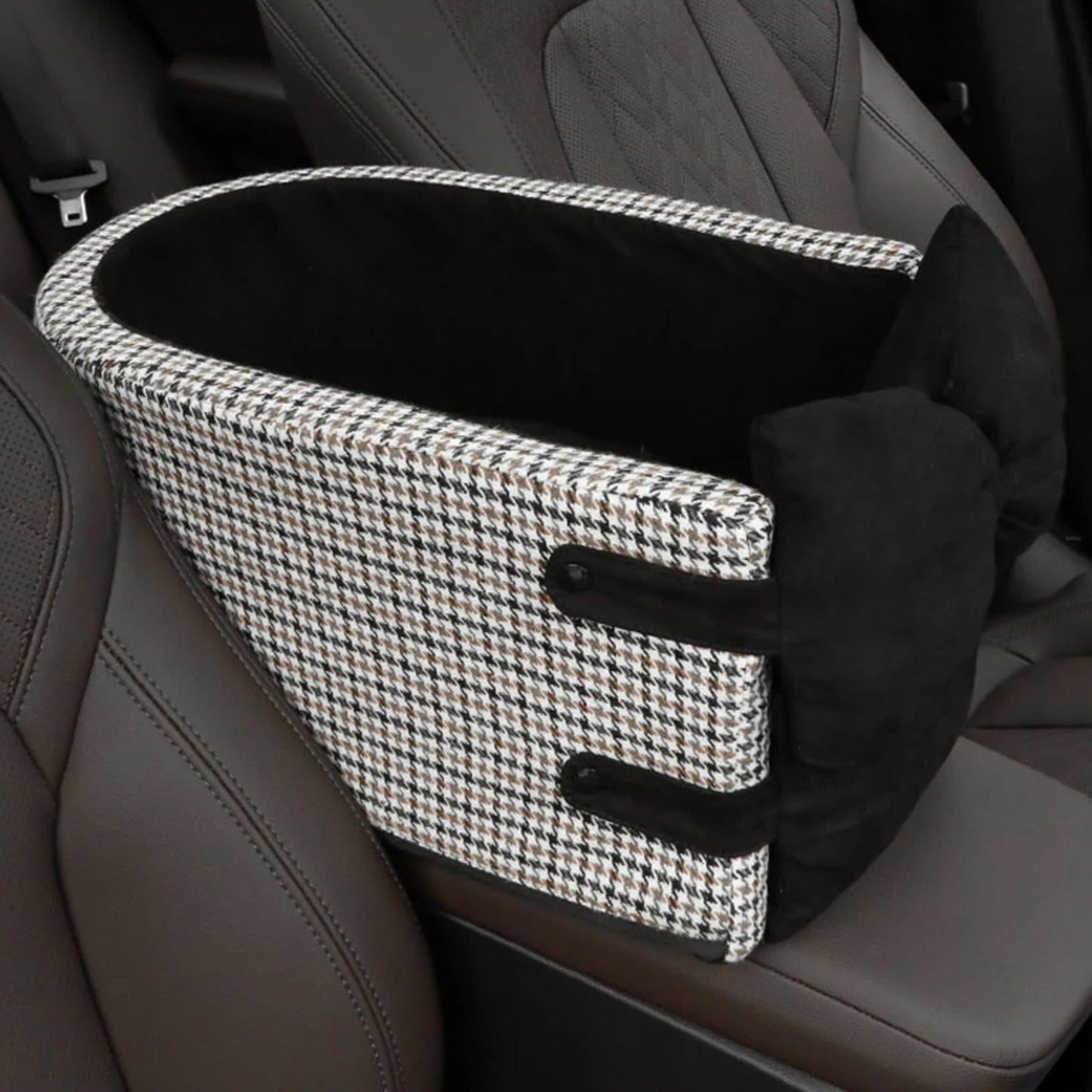 Cozy Houndstooth Pet Car Console Seat