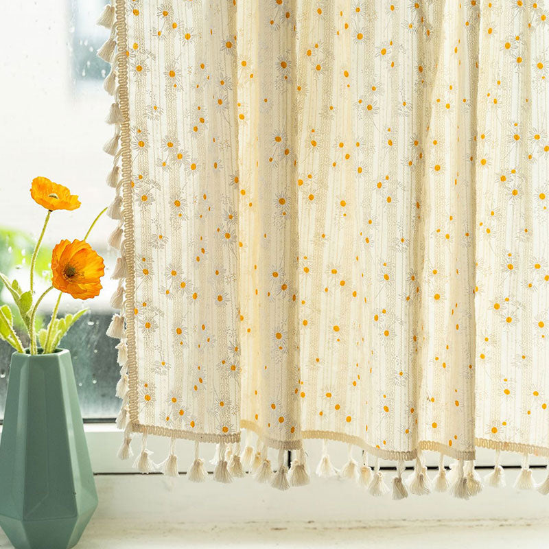 Natural Floral Layered Curtain in Soft Cotton Blend