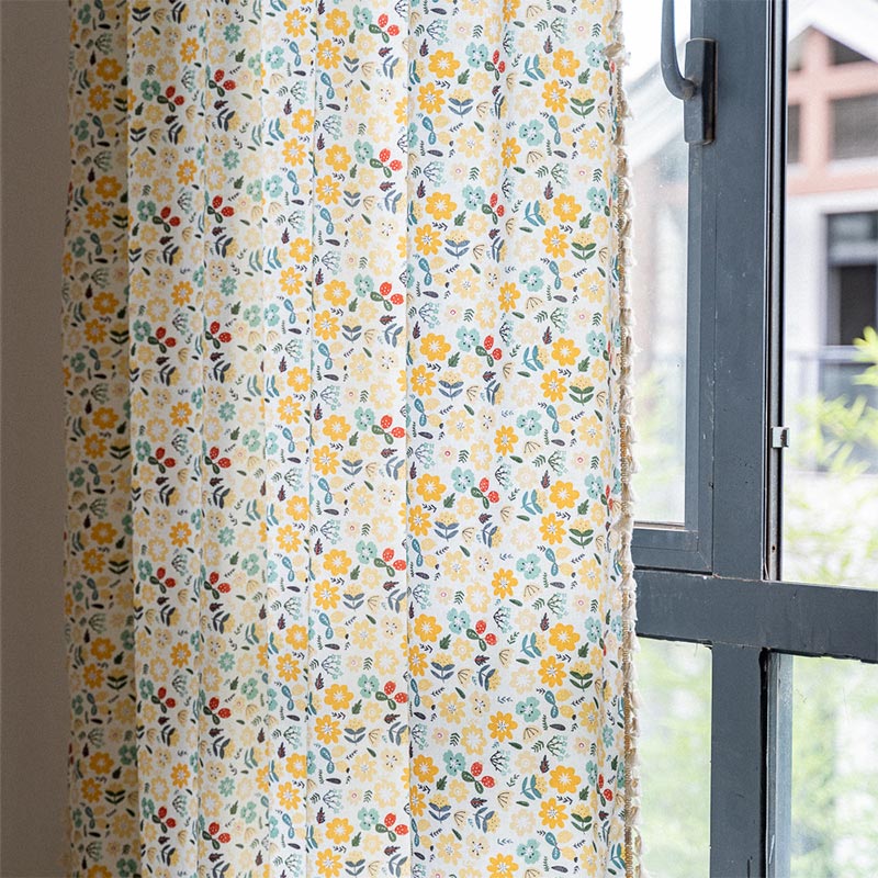 Bright Floral Sheer White Curtain Panel