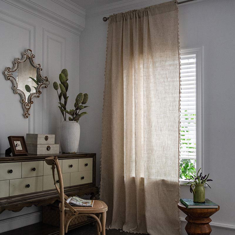 Rustic Fringe Off White Sheer Curtain