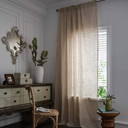 Rustic Fringe Off White Sheer Curtain