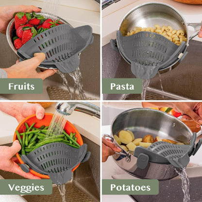 Silicone Pot Colander Clip On Kitchen Strainer