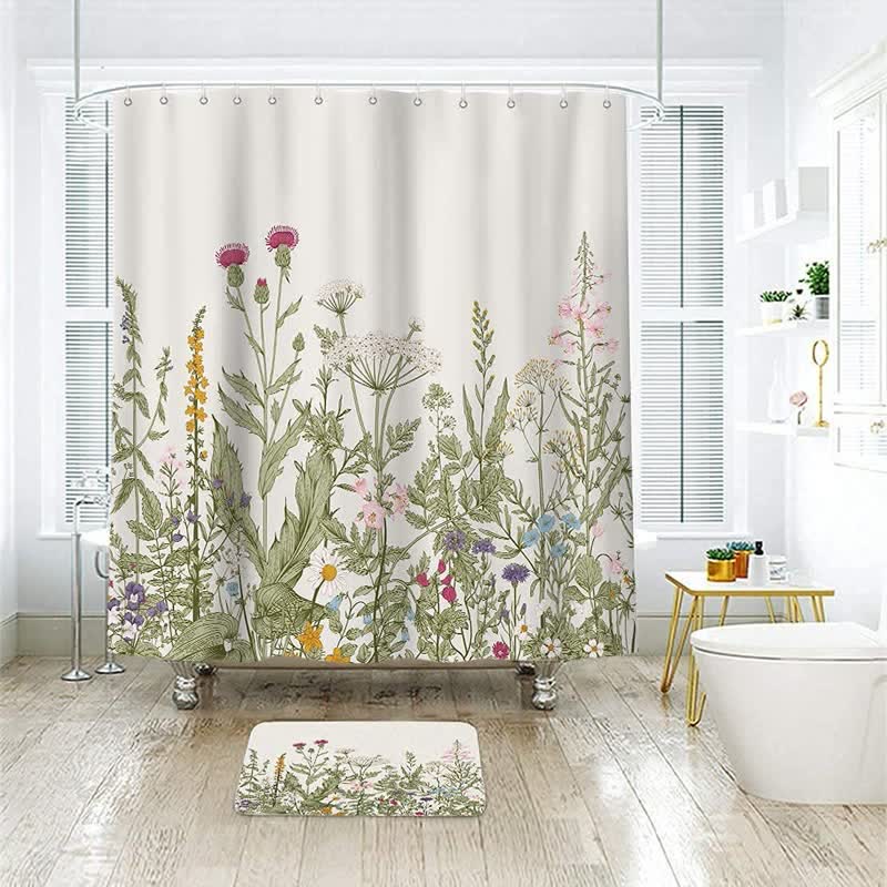 Pastoral Style Plants Waterproof Shower Curtain-2