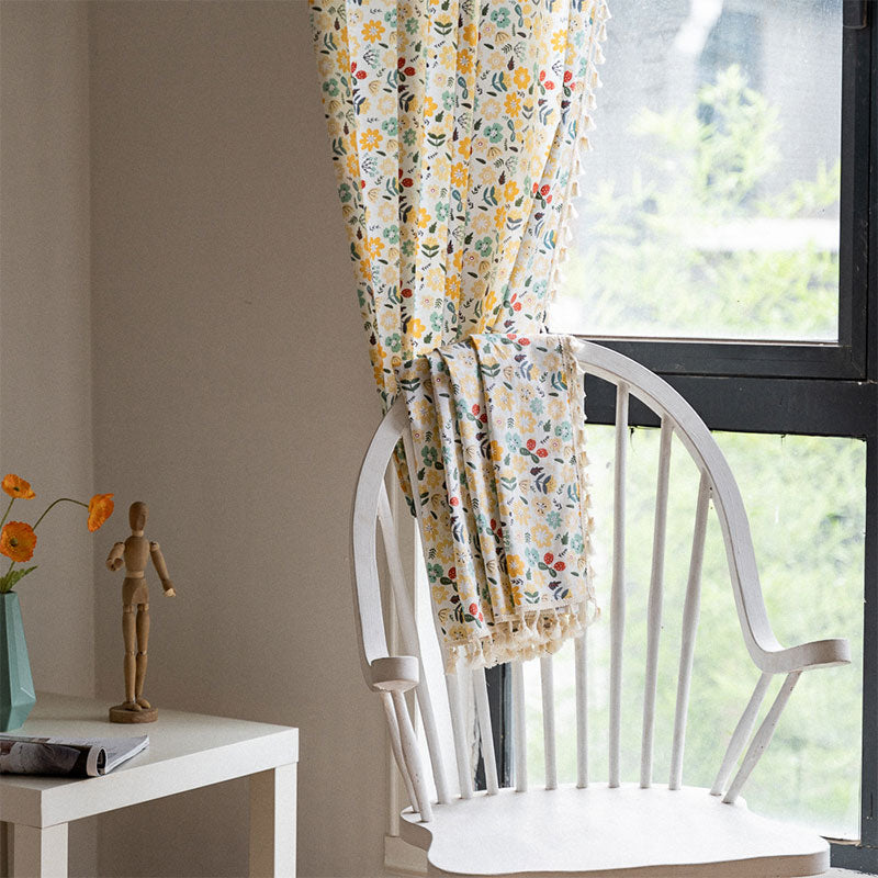 Bright Floral Sheer White Curtain Panel