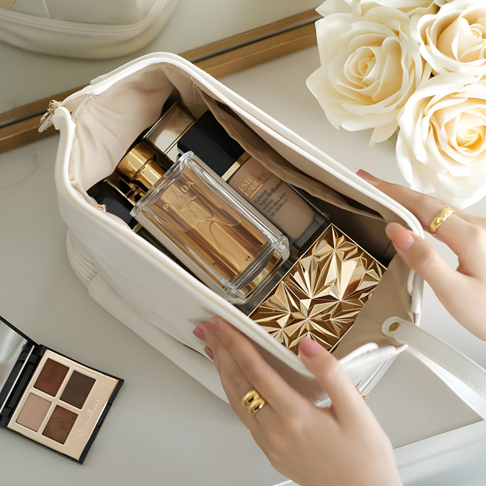 Spacious Travel Makeup Case PU Cosmetic Organizer