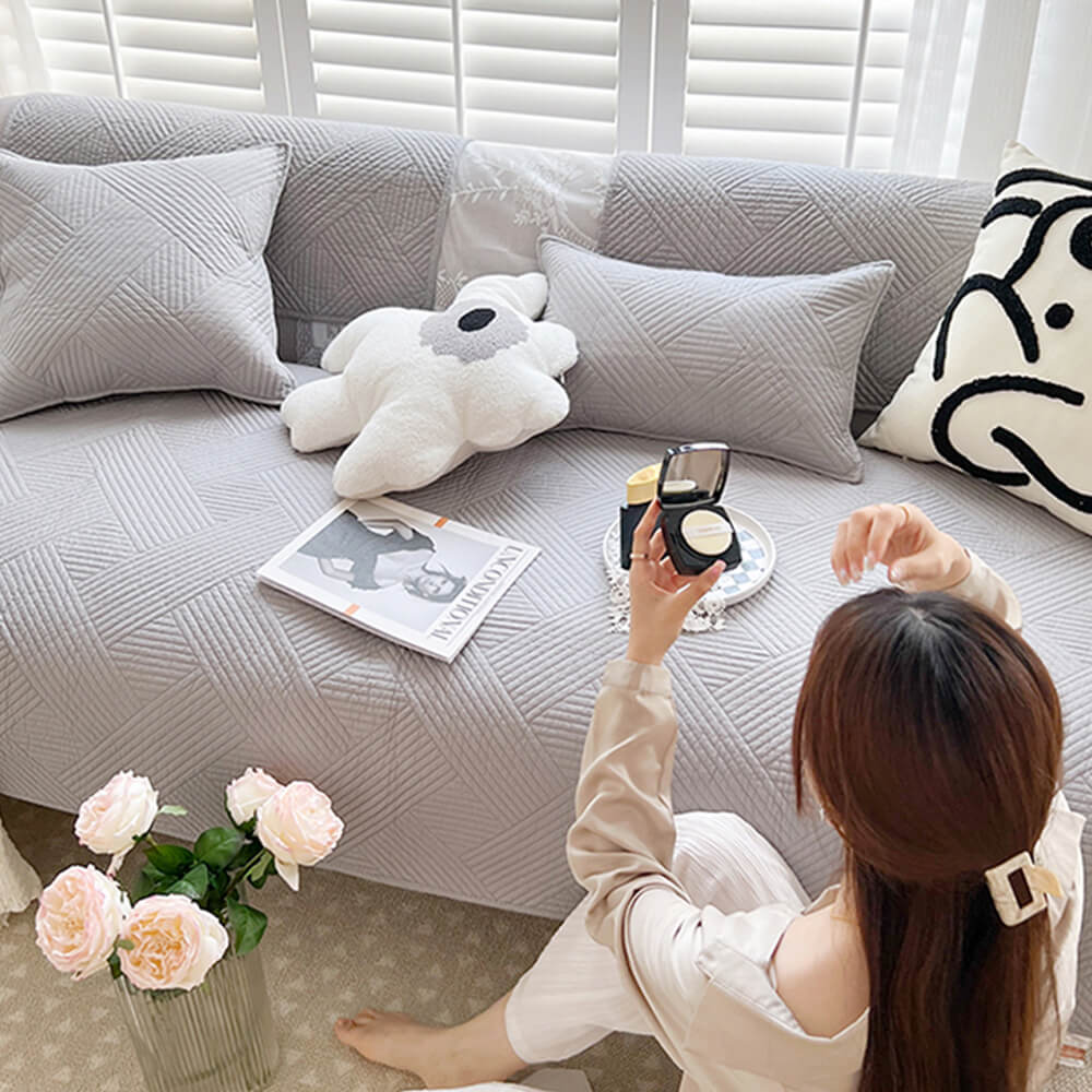 Simple Neutral Fabric Sofa Slipcover