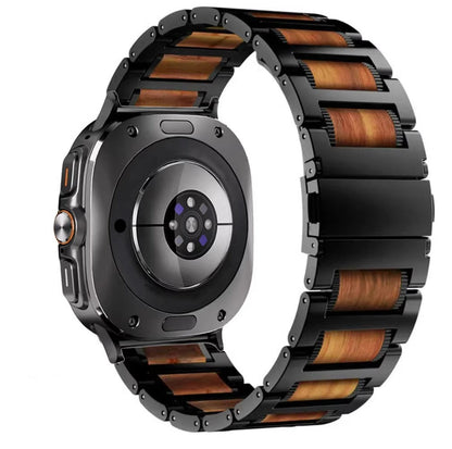 Genuine Leather Brown Sandalwood Metal Smartwatch Band