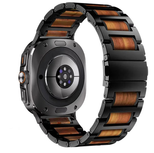 Genuine Leather Brown Sandalwood Metal Smartwatch Band - Lusomart