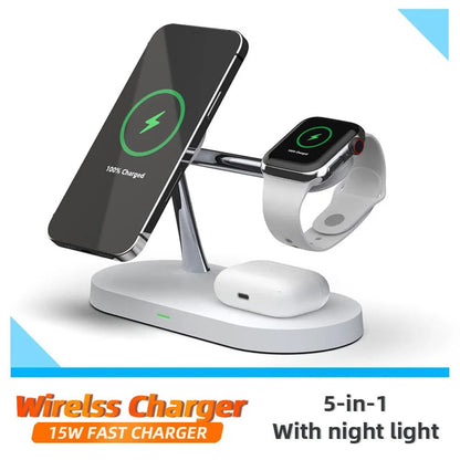 Compact 5-in-1 Phone Charging Dock with LED Nightlight