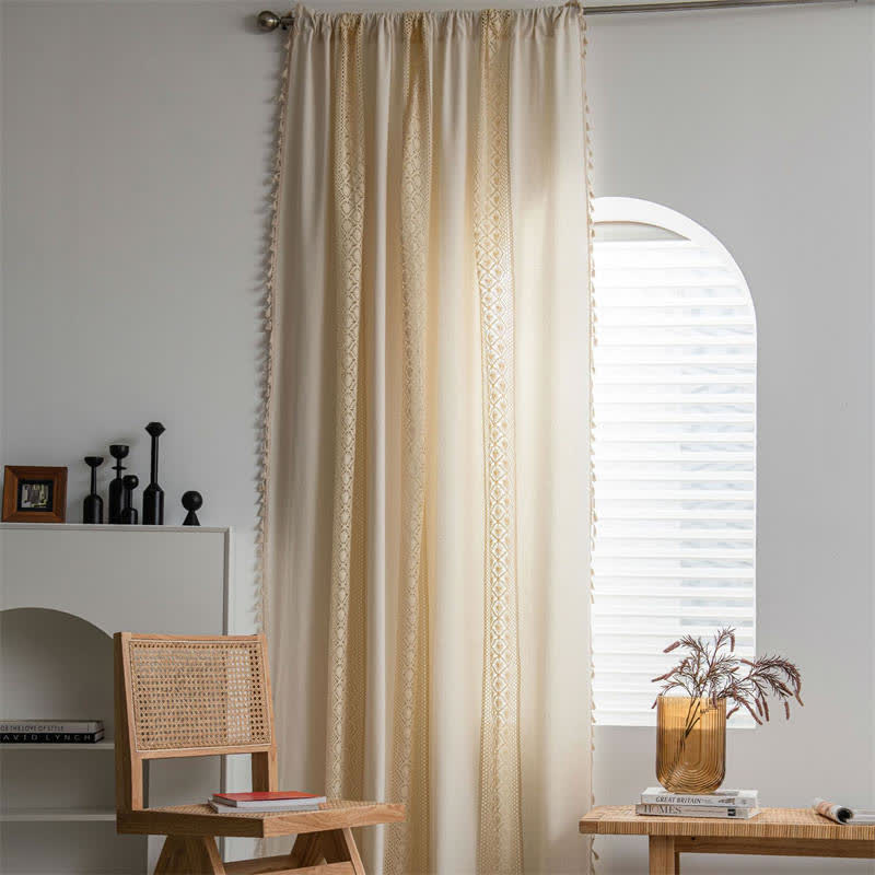 Sheer White Tassel Window Curtain Panel