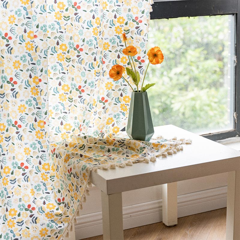 Bright Floral Sheer White Curtain Panel