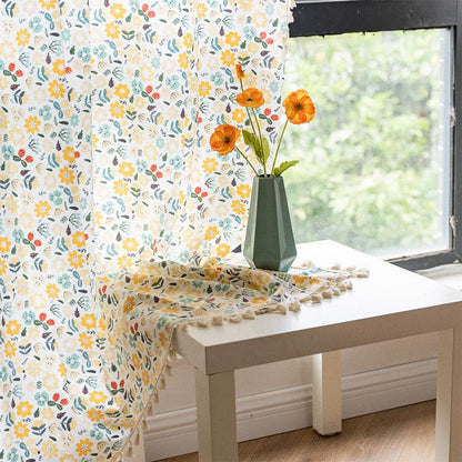 Bright Floral Sheer White Curtain Panel