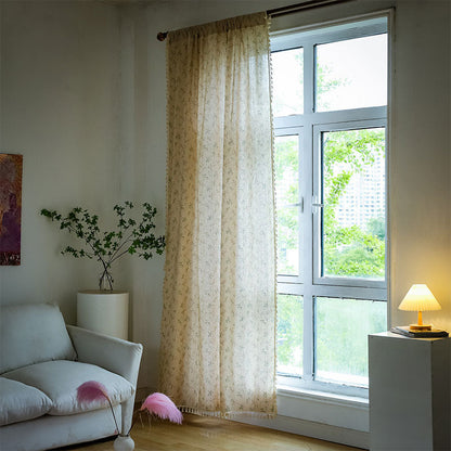 Rustic Floral Sheer Cotton Curtain Panel