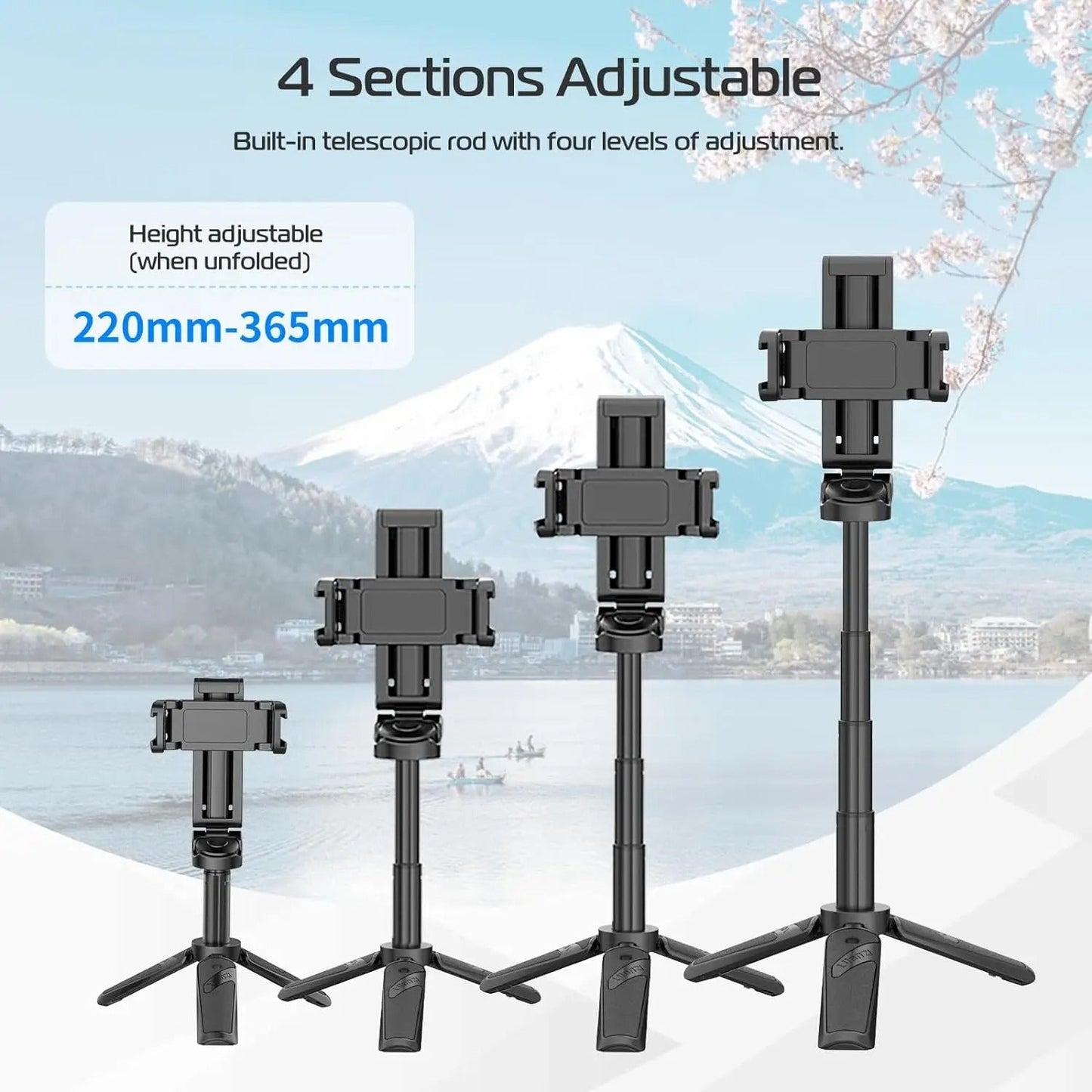Portable Bluetooth Selfie Stick with 360° Rotation Holder