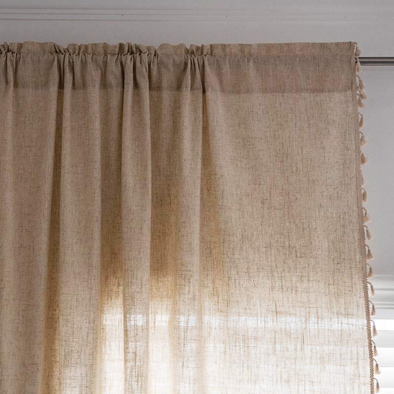 Rustic Fringe Off White Sheer Curtain