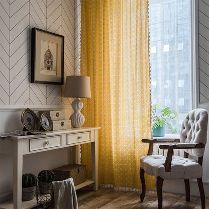 Bright Checked Sheer Drapes with Fringe - Lusomart