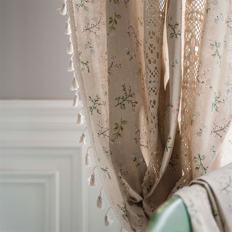 Colorful Plaid Patchwork Cotton Curtain with Tassels