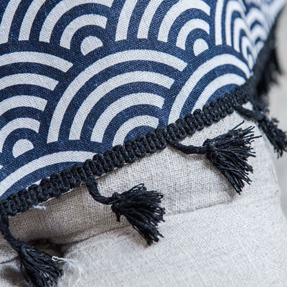 Navy Blue Textured Semi Blockout Curtain with Tassel Trim