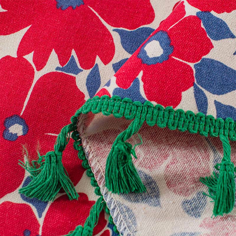 Beautiful Floral Cotton Curtain with Tassels