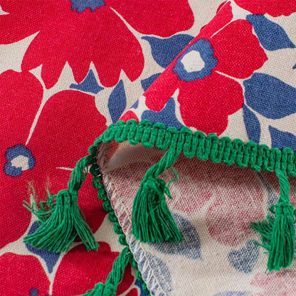 Beautiful Floral Cotton Curtain with Tassels