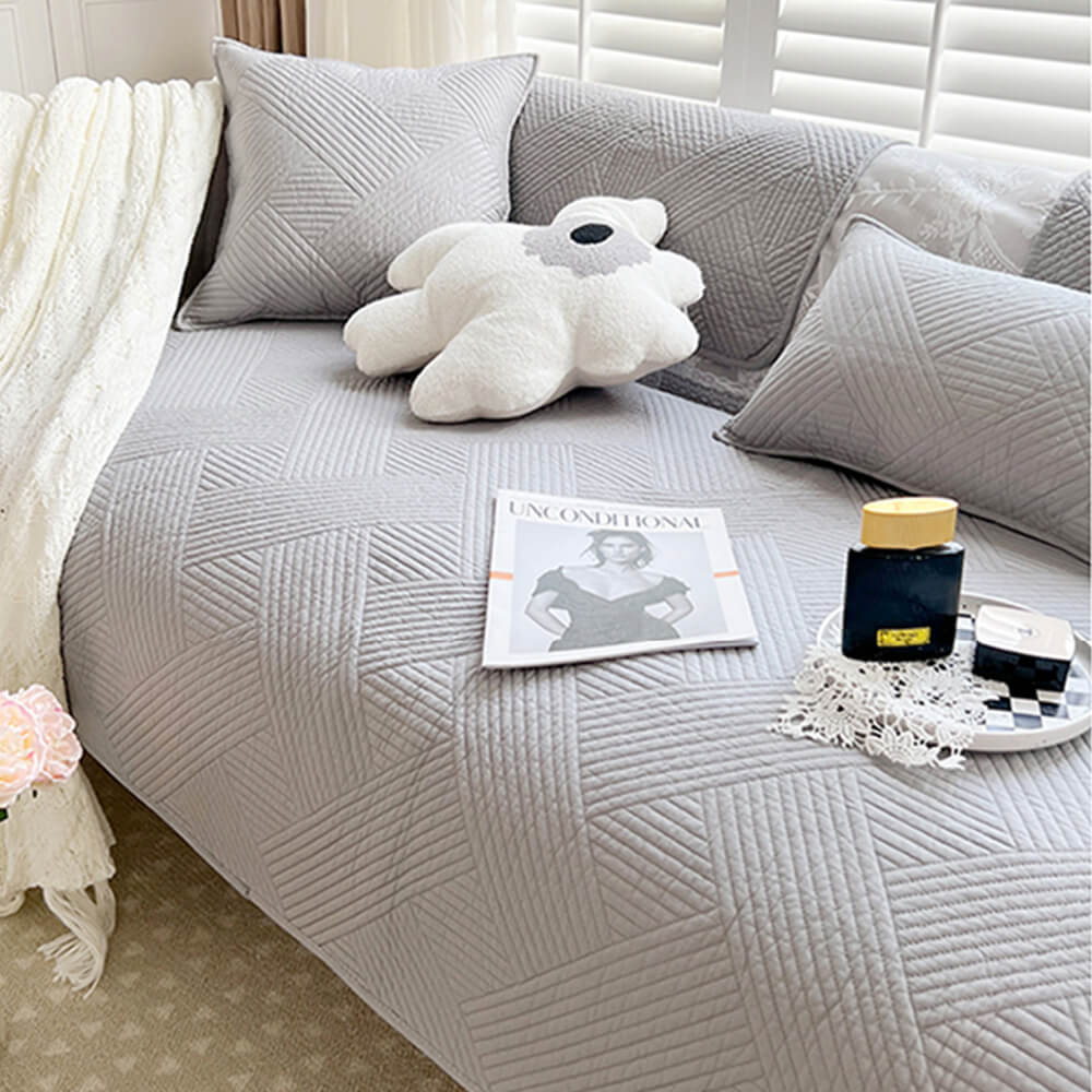 Simple Neutral Fabric Sofa Slipcover