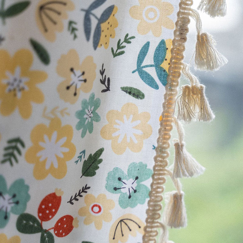 Bright Floral Sheer White Curtain Panel