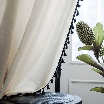 Natural Textured Beige Drapes with Black Trim