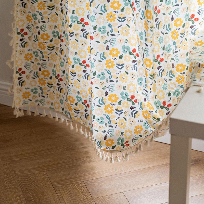 Bright Floral Sheer White Curtain Panel