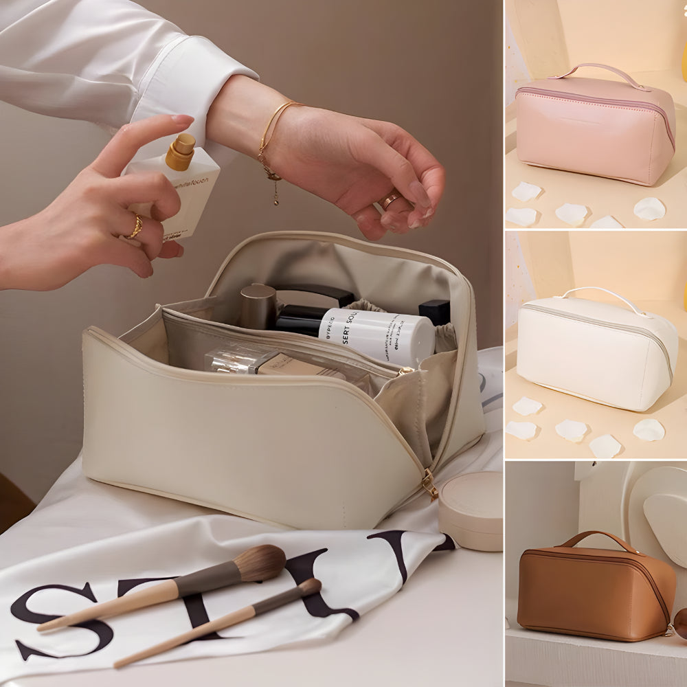 Spacious Travel Makeup Case PU Cosmetic Organizer