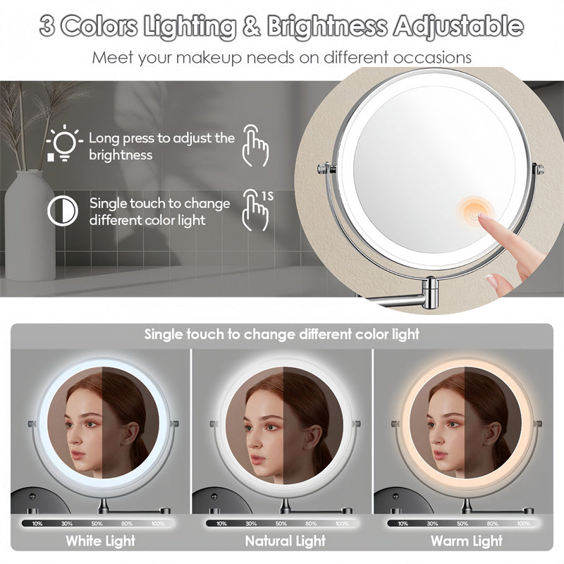 Illuminated Adjustable LED Shaving Mirror with Magnification