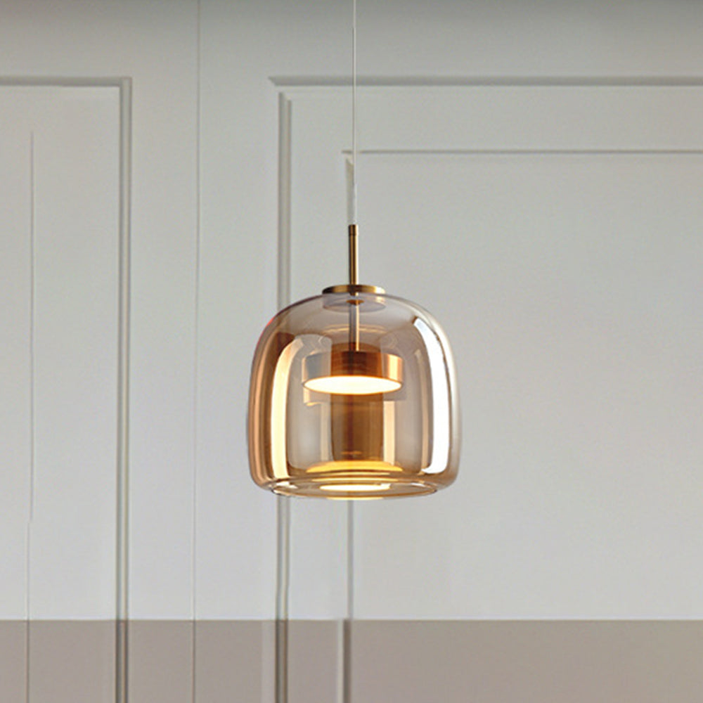 Vintage Gold Pendant Lighting Amber Glass Dining Lamp