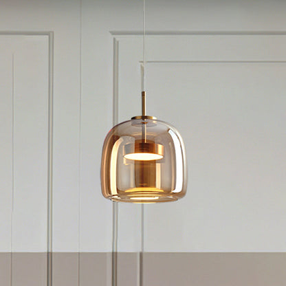 Vintage Gold Pendant Lighting Amber Glass Dining Lamp