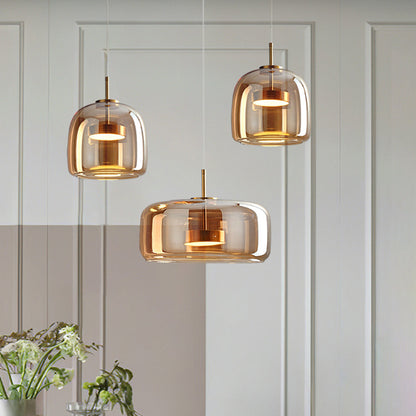 Vintage Gold Pendant Lighting Amber Glass Dining Lamp