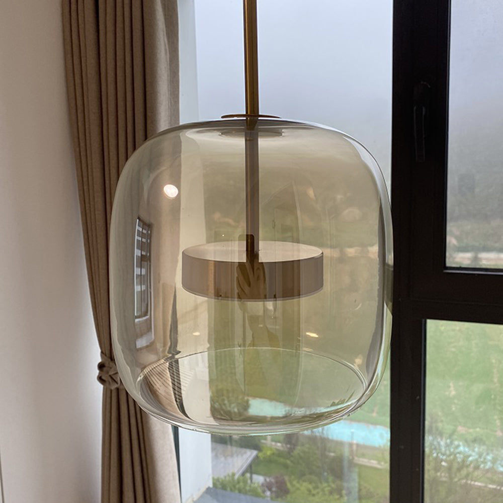 Vintage Gold Pendant Lamp with Warm Amber Shade