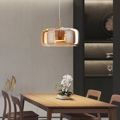 Vintage Gold Pendant Lamp with Warm Amber Shade