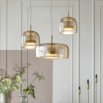 Vintage Gold Pendant Lamp with Warm Amber Shade