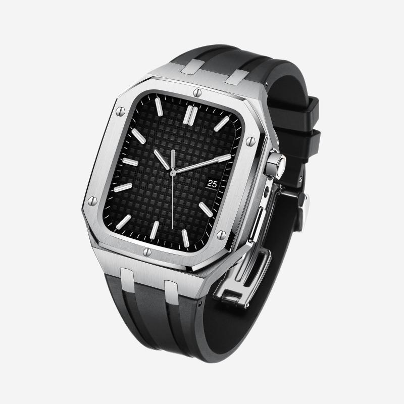 Soft Silicone Strap Stainless Steel Apple Watch Case Kit - Lusomart