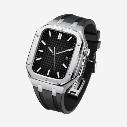 Soft Silicone Strap Stainless Steel Apple Watch Case Kit - Lusomart