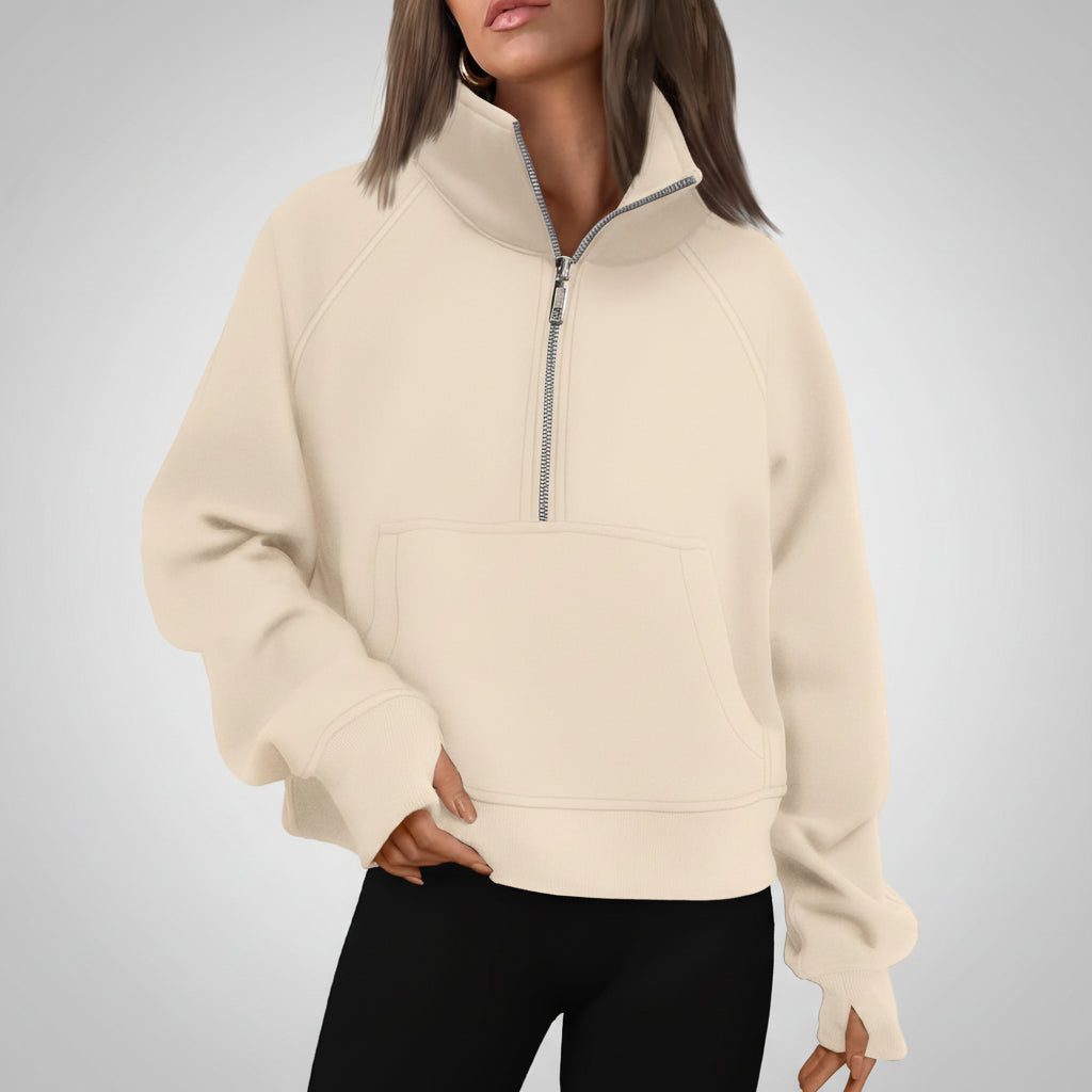 Soft Women's Fleece Pullover Half Zip Crop Top - Lusomart
