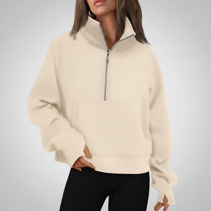 Soft Women's Fleece Pullover Half Zip Crop Top - Lusomart