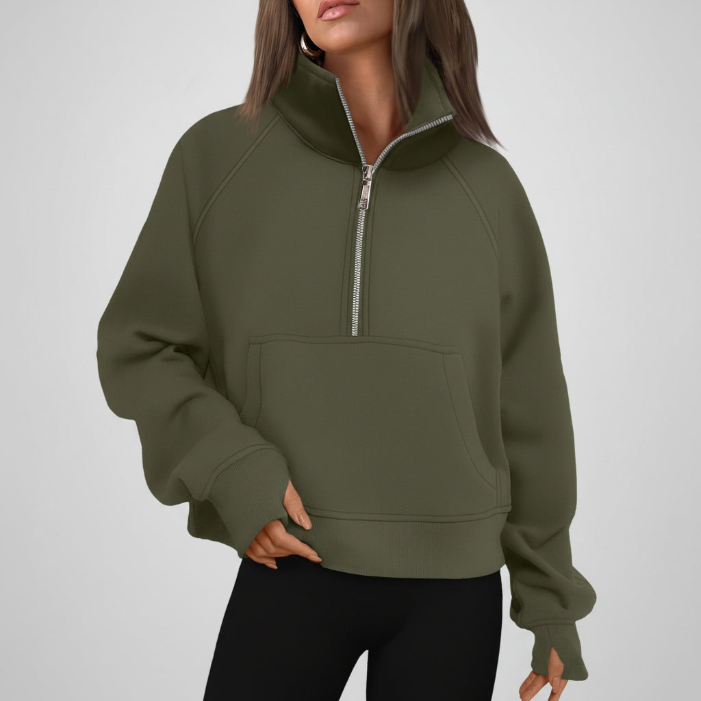 Soft Women's Fleece Pullover Half Zip Crop Top