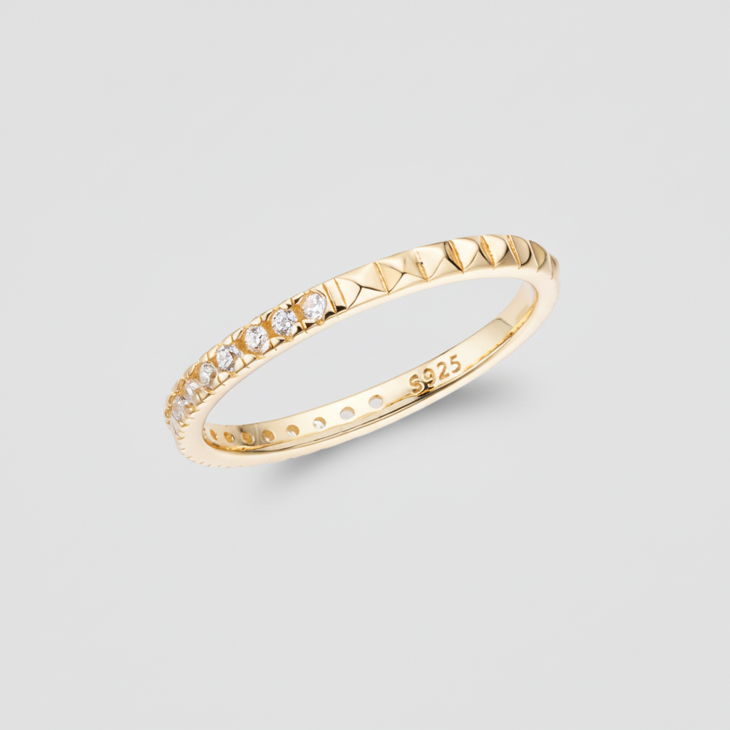 Simple Silver Stacking Ring with Cubic Zirconia Stone