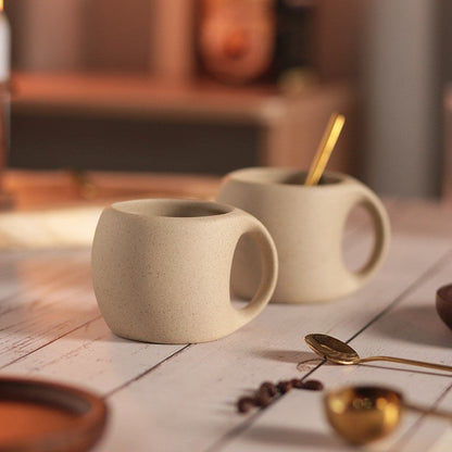 Traditional Asian Style Ceramic Coffee Mug Set With Wood Saucer