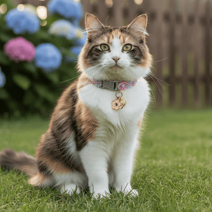 Adjustable Floral Pattern Cat Collar with Bell – Lightweight Nylon for Comfort and Safety, Fits Neck 21–33 cm 1