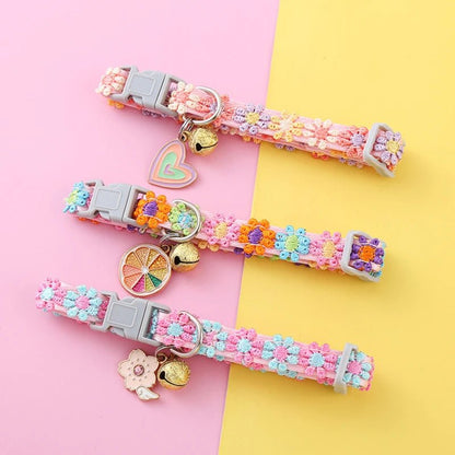 Adjustable Floral Pattern Cat Collar with Bell – Lightweight Nylon for Comfort and Safety, Fits Neck 21–33 cm 4