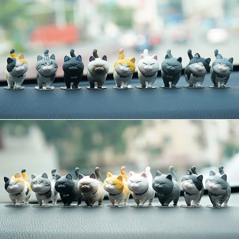 Adorable Cat Decor | 9-Piece Rotating Head Car Decoration Set – Fun and Whimsical Interior Accessory 1