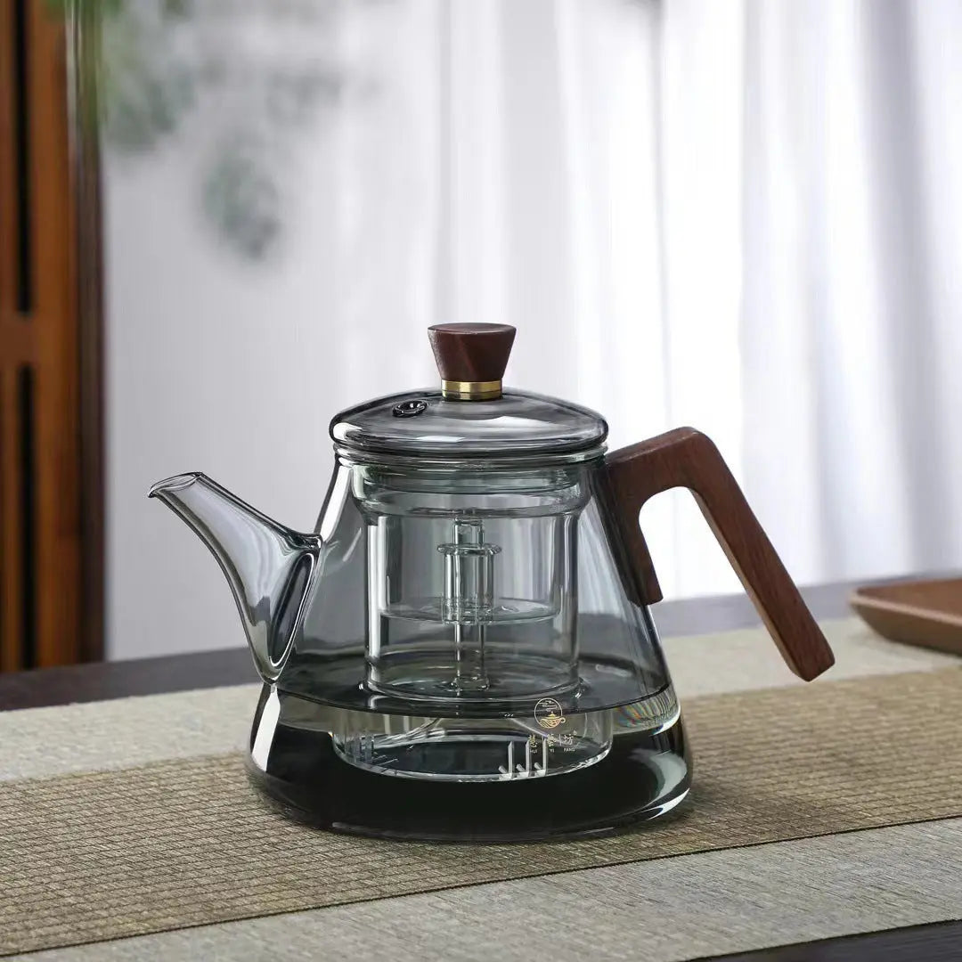 Clear borosilicate teapot with wooden handle - Aetheris 900ml glass tea infuser for loose leaf tea