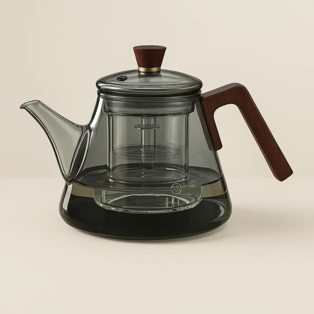  Heat-resistant glass teapot with infuser - Aetheris borosilicate stovetop tea kettle wooden accents